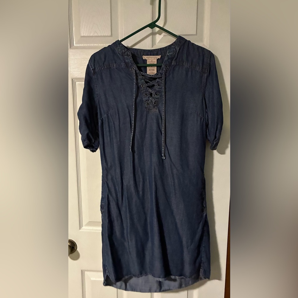 Philosophy Blue Lace-Up Tunic Dress